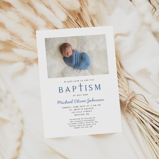 写真宗教十字青の男の子バプテスマ 招待状