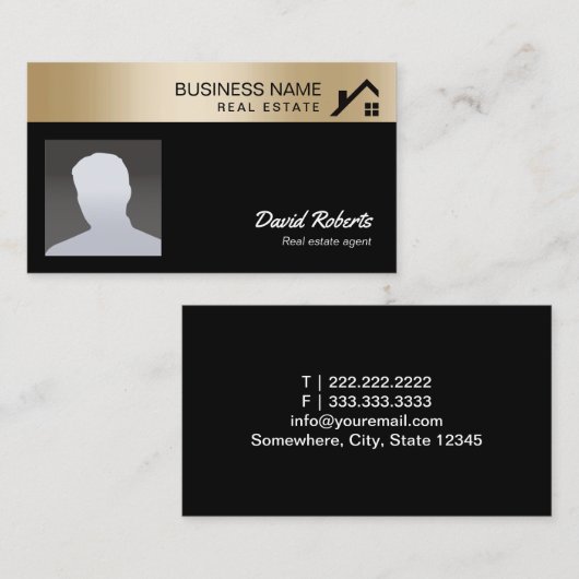 写真実在金ゴールド付き不動産縁ど代理 名刺 (正面/裏面)