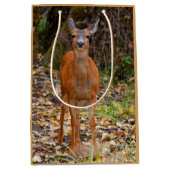 写真家おもしろいで鹿の若手スマイル ミディアムペーパーバッグ (正面)