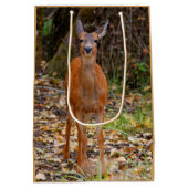 写真家おもしろいで鹿の若手スマイル ミディアムペーパーバッグ (裏面)