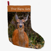 写真家おもしろいで鹿の若手スマイル ラージクリスマスストッキング (正面)