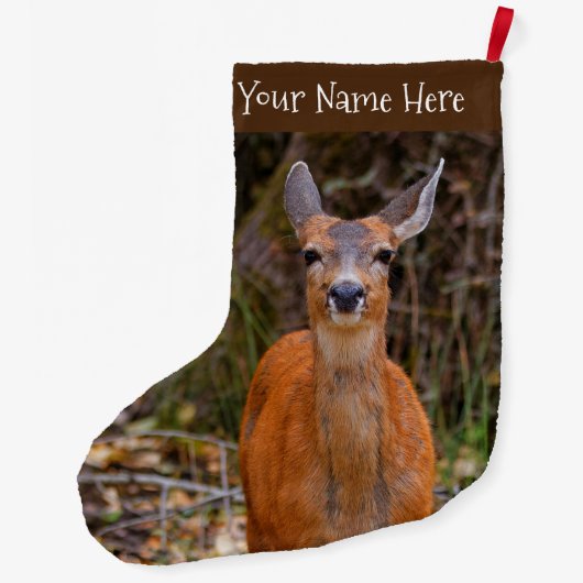 写真家おもしろいで鹿の若手スマイル ラージクリスマスストッキング (裏面)