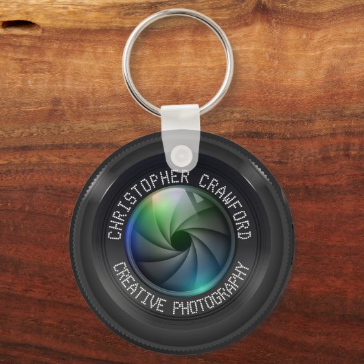 写真家および写真撮影業務用カメラレンズ キーホルダー (正面)
