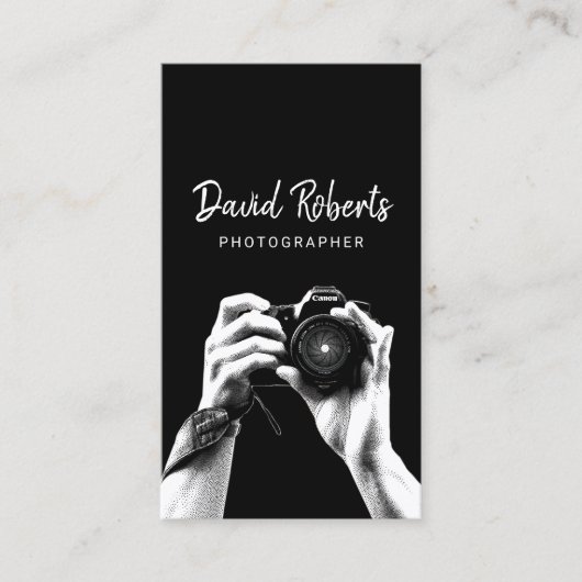 写真家がカメラを持つ黒写真 名刺 (正面)