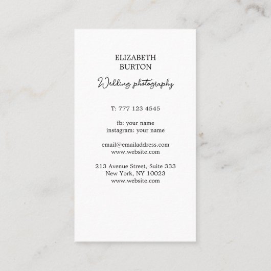 写真家のための美し結婚い名刺 名刺 (裏面)