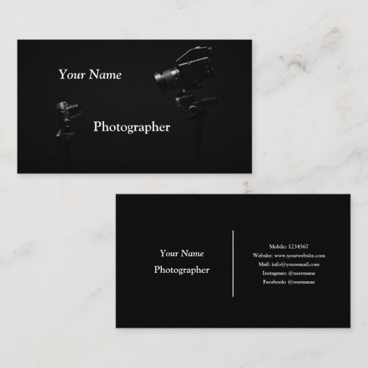写真家のカメラ(白黒) 名刺 (正面/裏面)
