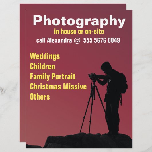 写真家の写真の信頼できるチラシ (正面/裏面)