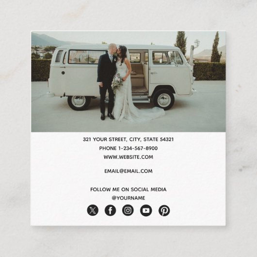 写真家の写真QRコードソーシャルメディアのアイコン スクエア名刺 (裏面)