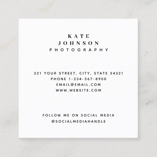 写真家の写真QRコードソーシャルメディア スクエア名刺 (裏面)