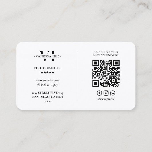 写真家の撮影モダン白黒 名刺 (裏面)