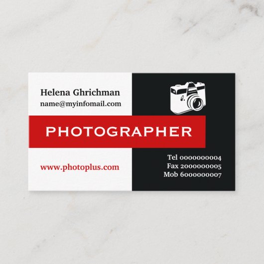 写真家の黒、白、赤い目を引く 名刺 (正面)