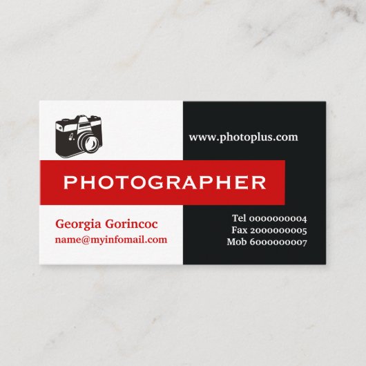 写真家の黒、白、赤い目を引く 名刺 (正面)