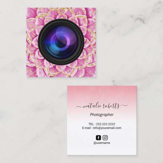 写真家カメラ螺旋花写真 スクエア名刺 (正面/裏面)