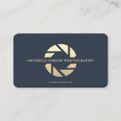 写真家ダークブルー金ゴールドカメラレンズモダン 名刺 (正面)