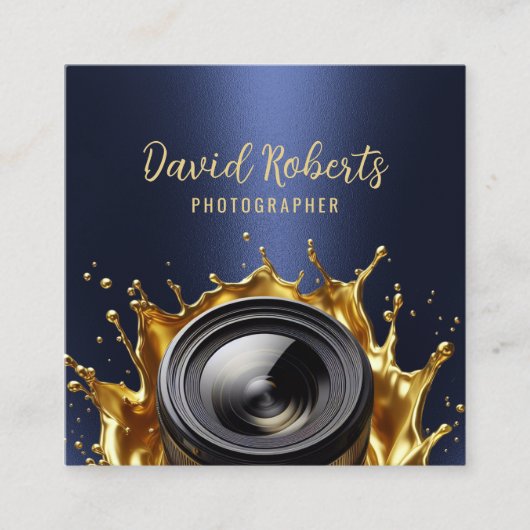写真家トレンディー金ゴールドカメラ撮影海軍 スクエア名刺 (正面)