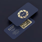 写真家ネイビーブルー金ゴールドカメラレンズモダン 名刺