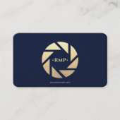 写真家ネイビーブルー金ゴールドカメラレンズモダン 名刺 (正面)