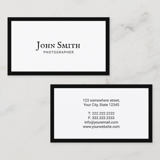 写真家プレーン・ブラック・フレーム写真 名刺 (正面/裏面)