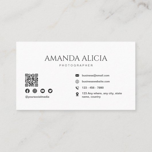 写真家ミニマル白黒Qrコード 名刺 (裏面)