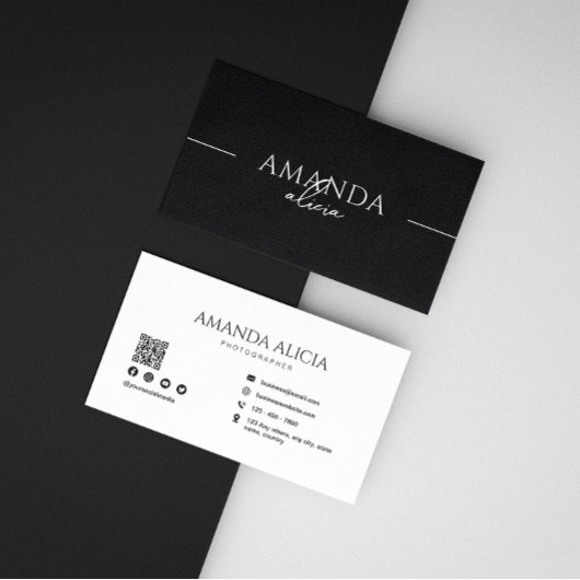 写真家ミニマル白黒Qrコード 名刺