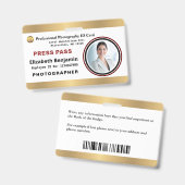 写真家メディア従業員プレスパスIDカード バッジ (正面&裏面)