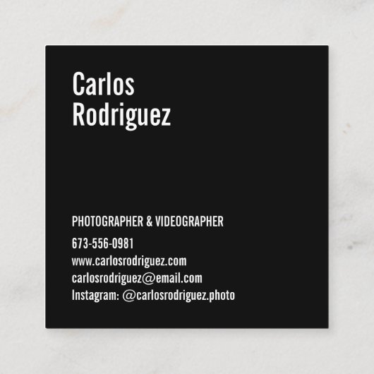 写真家モダンの写真シンプルの白黒 スクエア名刺 (裏面)