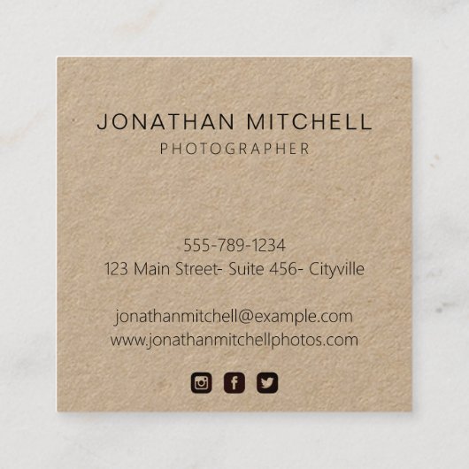 写真家モダンカメラプロフェッショナル工芸 スクエア名刺 (裏面)