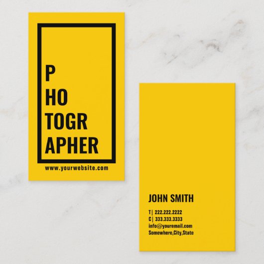 写真家モダン黄はっきりした縁ど 名刺 (正面/裏面)