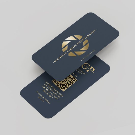 写真家モノグラムブルー金ゴールドレンモダンズ 名刺