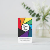 写真家レインボーカラーDSLRカメラレンズ 名刺 (スタンド正面)