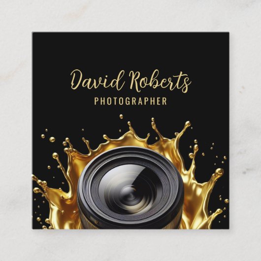 写真家抽象芸術金ゴールドカメラレンズ撮影 スクエア名刺 (正面)