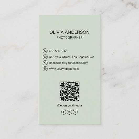 写真家2写真カスタムアイコンQRセージ緑 名刺 (裏面)