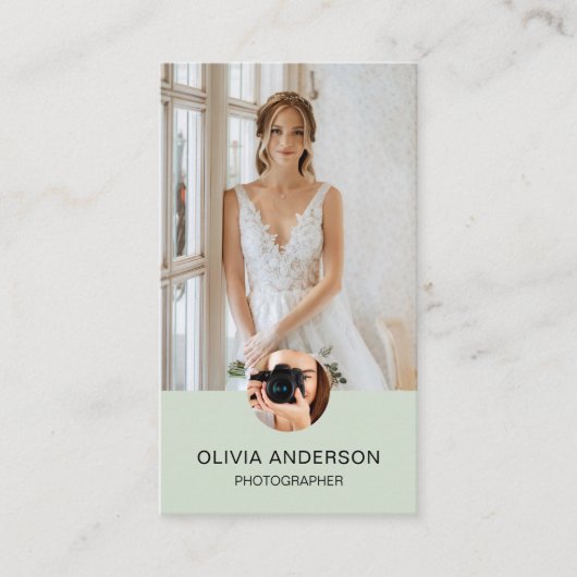 写真家2写真カスタムアイコンQRセージ緑 名刺 (正面)