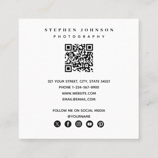 写真家3写真QRコードソーシャルメディアのアイコン スクエア名刺 (裏面)