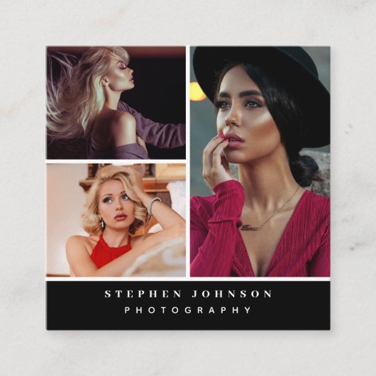 写真家3写真QRコードソーシャルメディアのアイコン スクエア名刺 (正面)