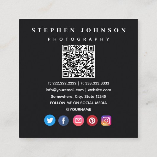 写真家4枚QRコードソーシャルメディアのアイコン スクエア名刺 (裏面)