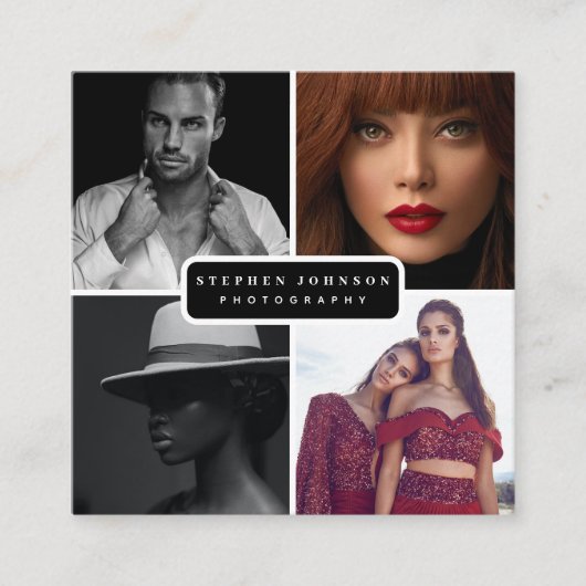 写真家4枚QRコードソーシャルメディアのアイコン スクエア名刺 (正面)