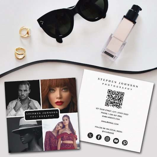 写真家4枚QRコードソーシャルメディアのアイコン スクエア名刺