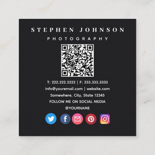 写真家4枚QRコードソーシャルメディアのアイコン スクエア名刺 (裏面)