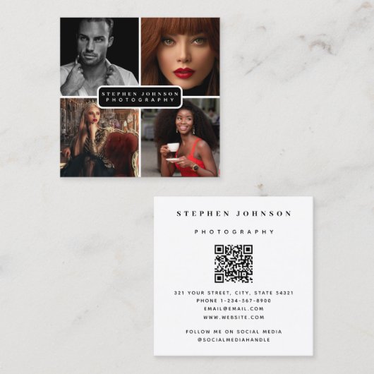 写真家4枚QRコードソーシャルメディア スクエア名刺 (正面/裏面)