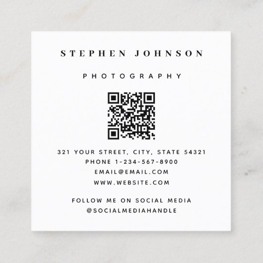 写真家4枚QRコードソーシャルメディア スクエア名刺 (裏面)