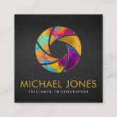 写真家 – カメラシャッター – 水彩画 スクエア名刺 (正面)