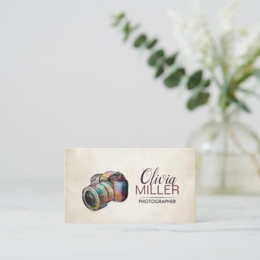 写真家 – DSLRカメラ水彩画 名刺 (スタンド正面)