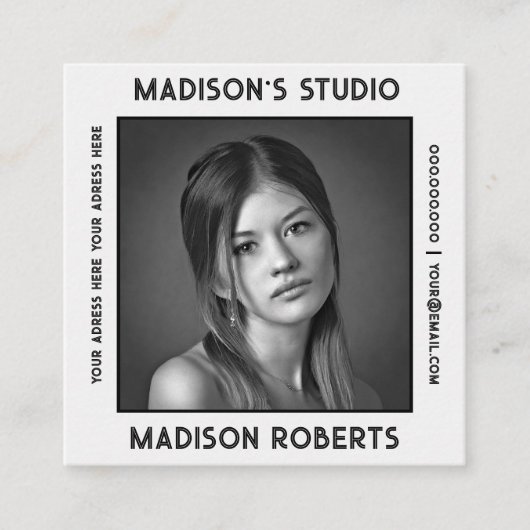 写真家QRコードカスタム写真ホワイトスモークシック スクエア名刺 (正面)