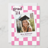 写真市松模様に高校卒業式パーティー 招待状 (正面)