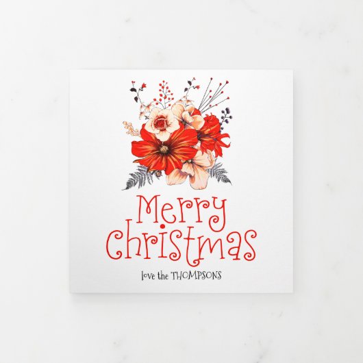 写真年の表示フェスティバルニュースレターフローラ赤 三つ折りクリスマスカード (カバー)