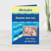 写真年名マイルストーンの誕生日の青を追加 カード (正面)