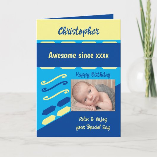 写真年名マイルストーンの誕生日の青を追加 カード (正面)
