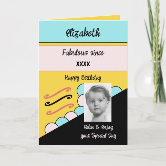 写真年名マイルストーンの誕生日の黄色を追加 カード (正面)