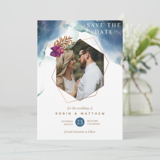 写真幾何学シナ神秘的庭園の結婚式 セーブザデート (スタンド正面)